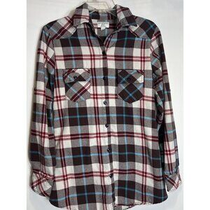 Matchstick red white and blue flannel long sleeve button up shirt men’s Sz Small